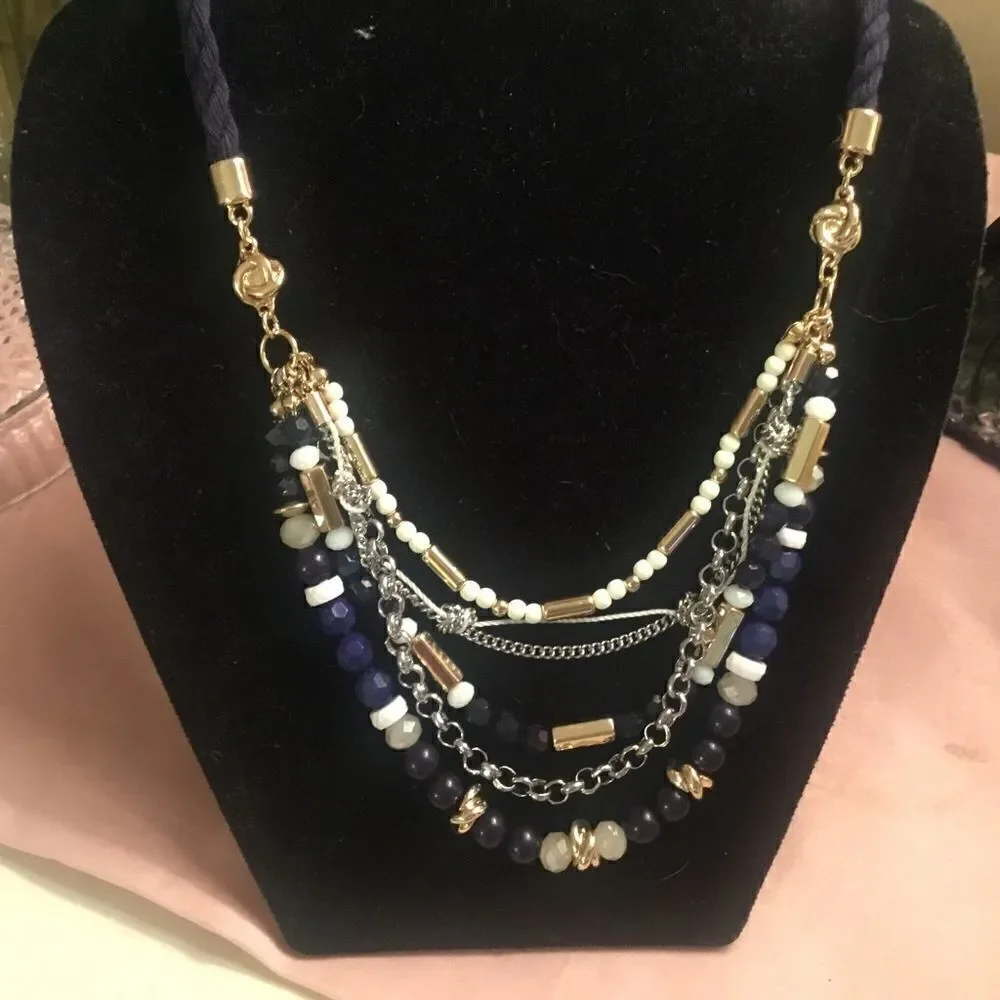 NWT The Limited Navy, White and 2 Tone Metal Necklace